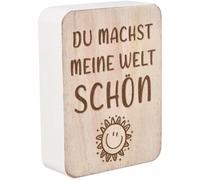 Spruchreif Lavagna decorativa Du Machst Meine Welt schön | Targa in legno con scritta amorevole | Piccola decorazione da tavolo e idea regalo | 10 x 7,5 x 2,5 cm | Supporto per casa