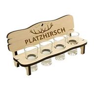 Spruchreif · Panca da liquore con incisione · Panca da liquore con 4 bicchieri · Panca da liquore per cacciatori · Piatto da liquore con bicchieri · Regali da cacciatore · Regali per grappa