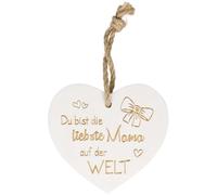 Spruchreif Piccolo cuore in legno vintage "Du bist die liebste Mama auf der Welt" | Shabby-Chic cuore decorativo con scritta | regalo per la mamma | festa della mamma e compleanno | 12,5 × 11 × 1,3 cm