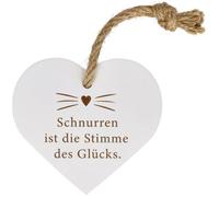 Spruchreif | Piccolo cuore vintage fusa è la voce della felicità | Targa in legno con incisione e cordoncino | Idea regalo per gli amici dei gatti | Decorazione Shabby Chic da appendere | 12,5 x 11 x