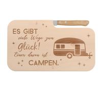 Spruchreif Tagliere in legno con coltello, legno di ontano certificato FSC, incisione laser, regalo per esterni, 26 x 15 x 1,2 cm, grigio