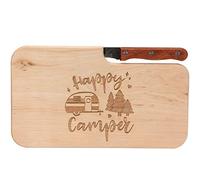Spruchreif | Tagliere per la colazione con coltello | Tagliere in legno | Tagliere da campeggio | Regali per camperisti | Regali all'aperto | Campeggio | "Happy Camping"
