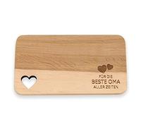 Spruchreif · Tagliere per la colazione con incisione in tedesco "Beste Nonna Aller Zeiten” (la nonna migliore di tutti i tempi), tagliere in legno con intaglio a forma di cuore