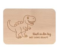 Spruchreif | Tagliere per la colazione "Stark in den Tag" T-Rex | tagliere per il pane in legno di faggio con motivo dinosauro | regalo per bambini e appassionati di dinosauro | 22 x 15 x 1 cm |