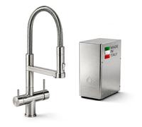 SPRUDELUX® Gassatore di acqua potabile da sottotavolo in acciaio inox, con rubinetto a 5 vie, per cucina, acqua frizzante e acqua silenziosa direttamente dal rubinetto, in acciaio inox, con bottiglia