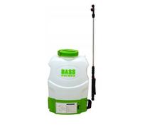 Bass Polska Spruzzatore posteriore a batteria, 16 l, elettrico da giardino con pompa a membrana da 12 V, lancia telescopica, ugello per erbicidi, caricabatterie, bianco-verde
