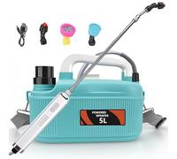 Spruzzatore da giardino a batteria, 5 l, spruzzatore elettrico per erbacce con 3 ugelli per nebbia, manico ricaricabile USB, bacchetta retrattile e tracolla regolabile per prato e giardino