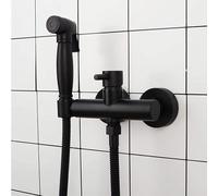 Spruzzatore di bidet portata per bagno, rubinetto bidet in acqua calda in ottone, cavaliere a parete singolo rubinetto, spruzzatore di servizi igienici per pannolini di stoffa portatile, nero