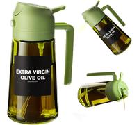 Spruzzatore di olio da 470 ml per cucinare, dispenser di olio d'oliva 2 in 1 e flacone spray per olio, spray per olio con adesivi, flacone spray in vetro spesso