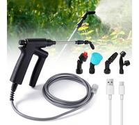 Spruzzatore Elettrico 7.4V Spruzzatore a Pressione, Spruzzatore da Giardino Elettrico con Asta Telescopica da 60 cm, 5 ugelli, Tubo da 8 m, Spruzzatore Lancia Telescopico per Giardino Prato