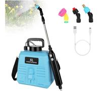 Spruzzatore elettrico a bacchetta retrattile con 3 ugelli nebulizzatori, 5L e 8L, spruzzatore d'acqua a bacchetta telescopica con cinghia regolabile per diserbante, prato, cortile(5l Blue)