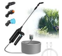 Spruzzatore elettrico a batteria, spruzzatore elettrico per piante con asta telescopica e impugnatura USB, spruzzatore a batteria ricaricabile, spruzzatore da giardino con 3 ugelli e tubo da 5 m