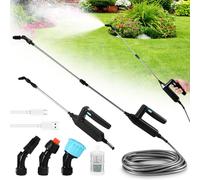 Spruzzatore elettrico a pressione a batteria, 7,4 V, con 3 ugelli, tubo da 8 m, asta telescopica da 23,6 pollici, spruzzatore elettrico a pressione con 2 modalità di spruzzo, siringa da giardino per