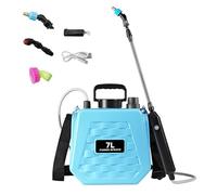 Spruzzatore elettrico da 5 litri alimentato a batteria, manico ricaricabile USB, tracolla per esterni, 3 ugelli nebulizzatori, spruzzatore portatile da giardino con bacchetta retrattile (7L-blu)