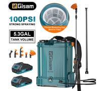 Spruzzatore Elettrico Gisam 100PSI 20L ad Alta Capacità per Irrigazione di Giardini e Prati, Compatibile con Batteria Makita 18V