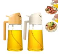 Spruzzatore Olio e Dosatore Olio 2 in 1, 2 Pezzi 500ml Spruzzino Olio per Friggitrice Aria, Bottiglia di Olio d'oliva in Vetro Spray per Olio, Nebulizzatore Olio Oliera Spray (bianco crema + arancio)