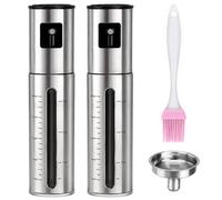 Spruzzatore Olio Inox Set 2PCS, 100ml Flacone Spray Olio con Pennello | 2x Spruzzatore olio per olio alimentare, dosaggio preciso, con pennello in silicone e imbuto per cucina e barbecue