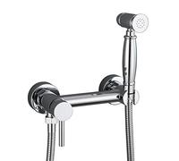 Spruzzatore per bidet con interruttore a pulsante per WC, Attacco bidet da bagno palmare montato a parete, Set di rubinetti per bidet in ottone cromato, Pannolino di stoffa a maniglia singola, Tubo da