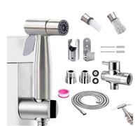Spruzzatore per Bidet - Soffione per WC con doppio interruttore e doppia modalità, soffione per WC in acciaio inossidabile, doccetta per WC con valvola a T G1/2, tubo flessibile da 1,5 metri e staffa