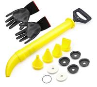 Spruzzatore per malta 5 in 1, in plastica gialla per malta esterna, pompa per malta a mano con 5 ugelli, guanti, testa di ricambio e pistola per fughe per malta