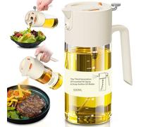 Spruzzatore per olio da cucina, 2 in 1, dispenser per olio d'oliva, bottiglia per cucinare, 500 ml, spruzzatore in vetro per olio d'oliva, brevettato, spray continuo con controllo delle porzioni, per