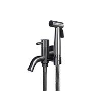 Spruzzatore portatile for bidet for WC, grigio scuro, doppia maniglia, controllo indipendente, kit doccia for rubinetto Shattaf in ottone massiccio, solo freddo, set D(A Set)