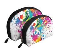 Spruzzi colorati su tutto il calcio, Borsa per trucco a conchiglia Portamonete da donna Borsa da toilette piccola Borsa per cosmetici 2 pezzi