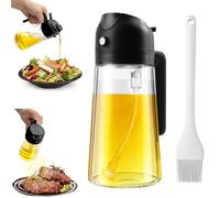 Spruzzino Olio, 470ml Spruzzino Olio per Friggitrice Aria, Nero 2 in 1 Dosatore Olio, Riutilizzabile Nebulizzatore Olio per Cucina, per Cuocere, Spruzzatore per Olio per Friggitrice ad aria calda