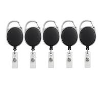 SPS Confezione da 5 bobine per badge retrattili resistenti - Cavo metallico da 61 cm, moschettone e clip per cintura, cinturino in PVC rinforzato - Portachiavi nero per ufficio - Nero
