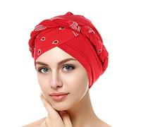 SPSMOKH Berretto turbante da donna, elegante copricapo musulmano con fiori, caldo, morbido, elastico, alla moda, per chemioterapia, perdita di capelli, cancro, hijab islamico (rosso, taglia unica)