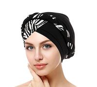 SPSMOKH Berretto turbante da donna, elegante copricapo musulmano con fiori, caldo, morbido, elastico, alla moda, per chemioterapia, perdita di capelli, cancro, hijab islamico (nero, taglia unica)