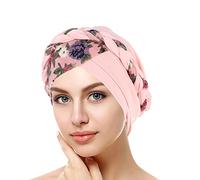 SPSMOKH Berretto turbante da donna, elegante copricapo musulmano con fiori, caldo, morbido, elastico, alla moda, per chemioterapia, perdita di capelli, cancro, hijab islamico (rosa, taglia unica)