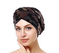 SPSMOKH Berretto turbante da donna, elegante copricapo musulmano con fiori, caldo, morbido, elastico, alla moda, per chemioterapia, perdita di capelli, cancro, hijab islamico (marrone, taglia unica)