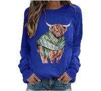 SPSMOKH Camicette da donna UK Kawaii a forma di mucca, felpa con scollo rotondo, casual, a maniche lunghe, per ragazze e adolescenti, felpa basic per scuola e ragazzi (blu, M)