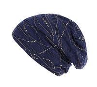 SPSMOKH Cappello avvolgente con perline retrò, morbido, traspirante, per pazienti affetti da cancro chemioterapico, musulmano, elasticizzato, termico, vestibilità larga, pre-annodato (blu navy, taglia