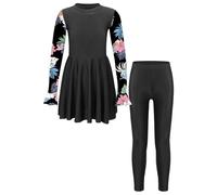 SPSMOKH Costume da bagno per bambine modesto, 2 pezzi, a maniche lunghe, con leggings da nuoto, tankini da spiaggia (profondo, 9-10 anni)