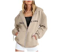 SPSMOKH Felpa da donna con cappuccio e cerniera Christian Faith, stampa bibbia e Gesù, tinta unita, leggera, casual, oversize (beige - 4, L)