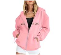 SPSMOKH Felpa da donna con cappuccio e cerniera Christian Faith, stampa bibbia e Gesù, tinta unita, leggera, casual, oversize (colore rosa - 3, L)