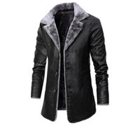 SPSMOKH Giacca da pilota invernale in morbida pelle di pecora, stile vintage, marrone, da uomo, con ecopelle, stile aviatore, in finta pelle di montone, bomber da aviatore (nero, 3XL)