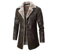 SPSMOKH Giacca da pilota invernale in morbida pelle di pecora, stile vintage, marrone, da uomo, in finta pelle di montone, stile aviatore, bomber da aviatore (marrone, XL)