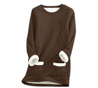 SPSMOKH Maglione da donna foderato in pile, caldo, invernale, con tasca, tinta unita, stile casual, in velluto spesso, a quadri, in pile (marrone-1, M)
