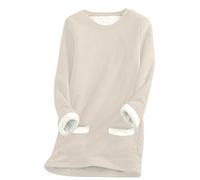 SPSMOKH Maglione da donna foderato in pile, caldo, invernale, con tasca, tinta unita, stile casual, in velluto spesso, a quadri (beige-1, M)