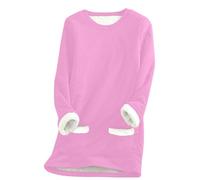 SPSMOKH Maglione da donna foderato in pile nel Regno Unito, caldo inverno felpa da donna con tasca, tinta unita, maglione casual in velluto spesso plaid in pile (rosa-1, M)