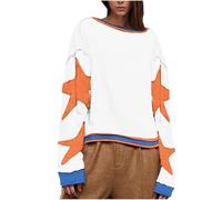 SPSMOKH Maglioni da donna UK, felpe oversize con grafica a stelle, crop top autunnale, maniche lunghe, girocollo, spalle scese, vintage, con cappuccio leggero e sciolto (beige, M)