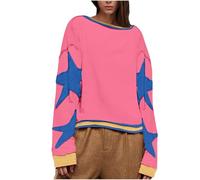 SPSMOKH Maglioni da donna UK, felpe oversize con grafica a stelle, crop top autunnale, maniche lunghe, girocollo, spalle scese, vintage, con cappuccio leggero e sciolto (pesca, M)