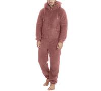 SPSMOKH Pigiama natalizio da uomo, in pile, con cappuccio, per l'inverno, in pile spesso, con cerniera, per adulti, tuta intera per coppie che si rilassano e dormono (#B7 rosa, 3XL)