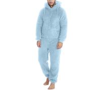 SPSMOKH Pigiama natalizio da uomo, in pile, con cappuccio, per l'inverno, in pile spesso, con cerniera, per adulti, tuta intera per coppie che si rilassano e dormono (#B6 azzurro, XL)