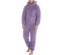 SPSMOKH Pigiama natalizio da uomo, in pile, con cappuccio, per l'inverno, in pile spesso, con cerniera, tinta unita, per coppie che si rilassano e dormono (#B8 viola, 4XL)