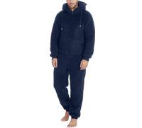 SPSMOKH Pigiama natalizio da uomo, in pile, con cappuccio, per l'inverno, in pile spesso, con cerniera, tinta unita, per coppie che si rilassano e dormono (#B5, blu scuro, 4XL)