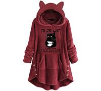 SPSMOKH Vestito da donna in peluche con cappuccio e orecchie da orso, a maniche lunghe, con cappuccio, con tasche, calda e invernale, per la casa e per abbigliamento esterno (vinaccia - 05, XL)